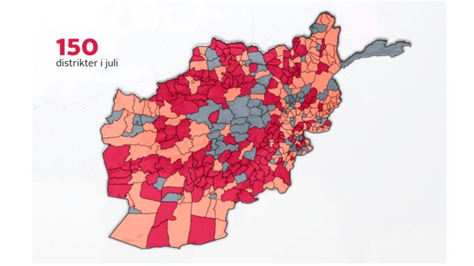 I juli sad Taliban på 150 distrikter.